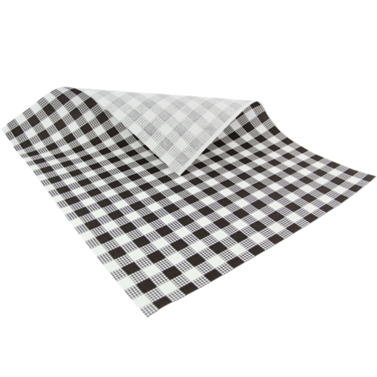 1/2 CUT BLACK GINGHAM GREASEPROOF PAPER
