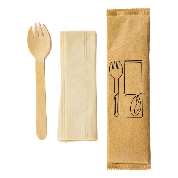 WOODEN SPORK & NAPKIN FSC