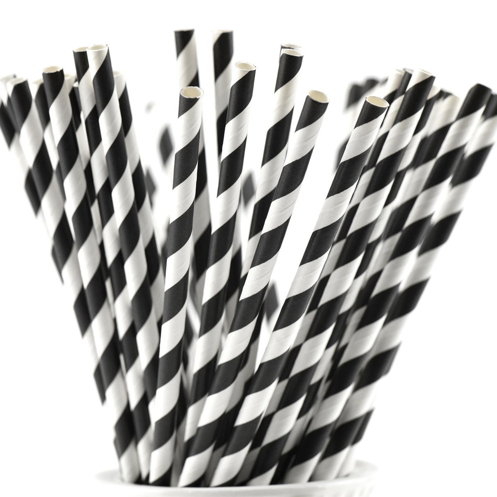 PAPER STRAW COCK BLACK/WHITE STRIP